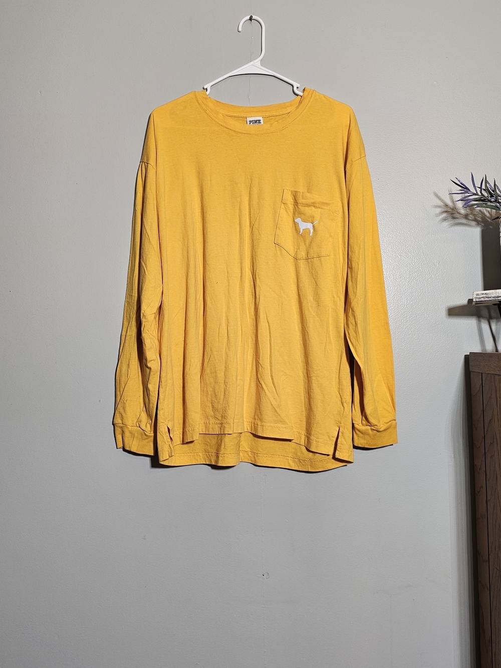 PINK Victoria's Secret Men's Long-Sleeve Pocket Tee in Yellow
